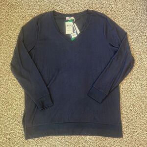 NWT Womens Lucky Brand V-Neck Pullover Sweater Size XL Navy Blue Lightweight